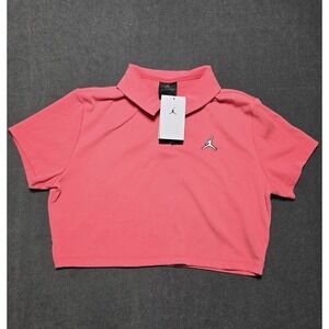 Jordan Women's Ribbed Tight FIT Crop Polo Shirt, SEA‎ Coral,NEW SIZE XL Pink